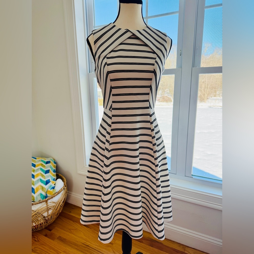 Ivanka Trump Black and White Striped Midi Dress